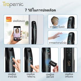 Tropernic N18 ล็อกดิจิทัล Tuya มีระบบวิดีโอสวีเวิลล์ 3D ใบหน้า สนทนาแบบเรียลไทม์ ล็อกประตูอัจฉริยะรักษาความปลอดภัย ปลดล็อกด้วยลายฝ่า มือ ล็อกอิเล็กทรอนิกส์ไทย พร้อม มอร์ทิส 6068