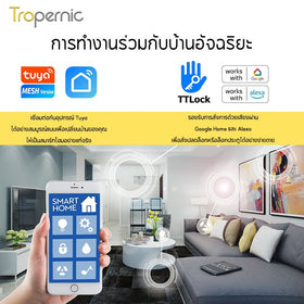 [ไม่ต้องเจาะรู] Tropernic X10 Tuya/TTLOCK กลอนประตูดิจิตอล Smart Door Lock 5 in 1 สแกนนิ้ว/รหัส/บัตร/แอป ปลดล็อคผ่านมือถือ สำหรับประตูไม้